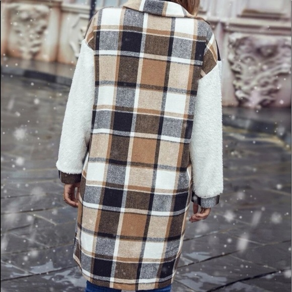 New plaid white button down Teddy jacket - Picture 8 of 8